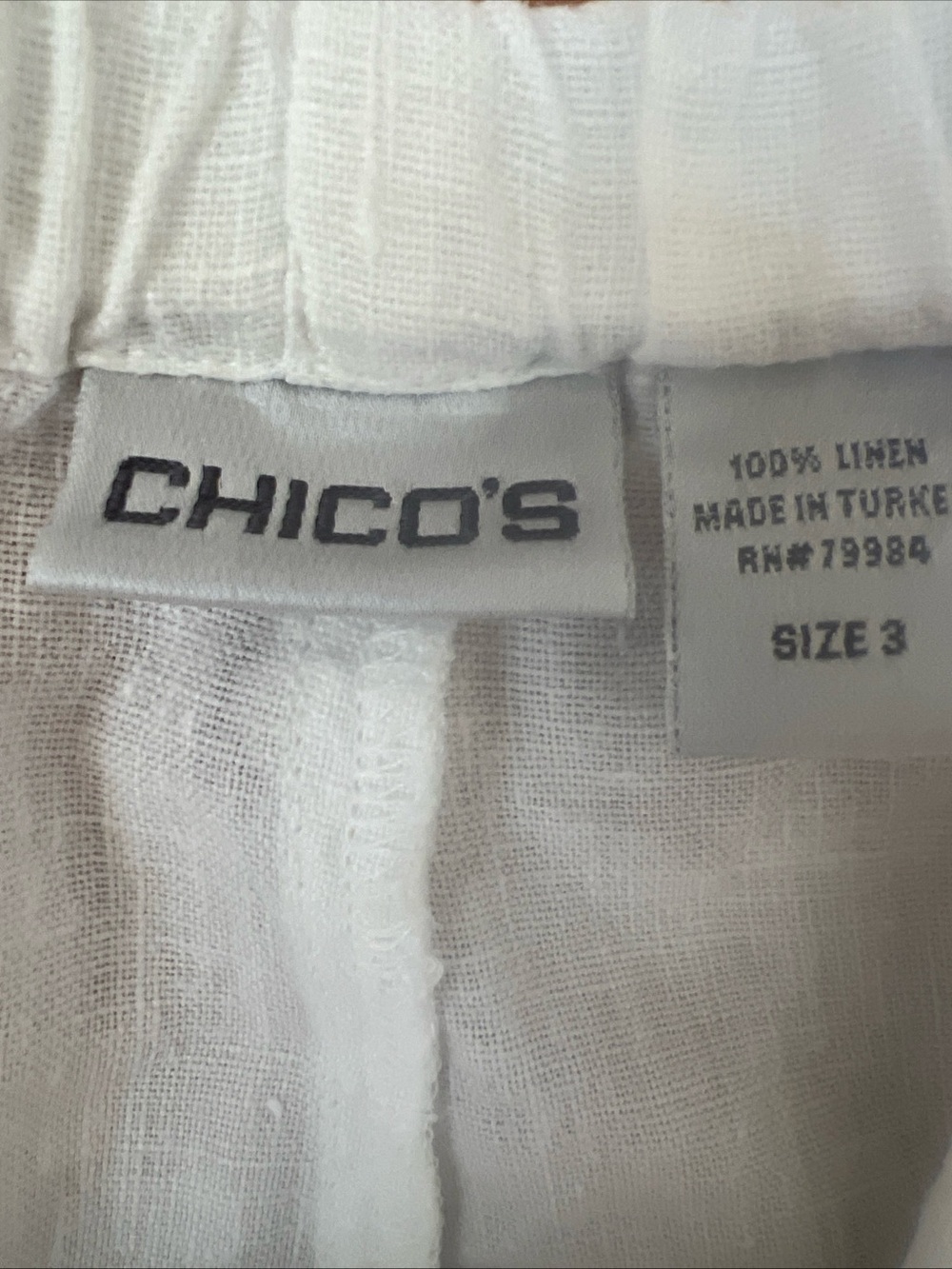 Chico’s Size 3 (16/18) 100% Linen Drawstring Wide Leg Pants White - Picture 5 of 10